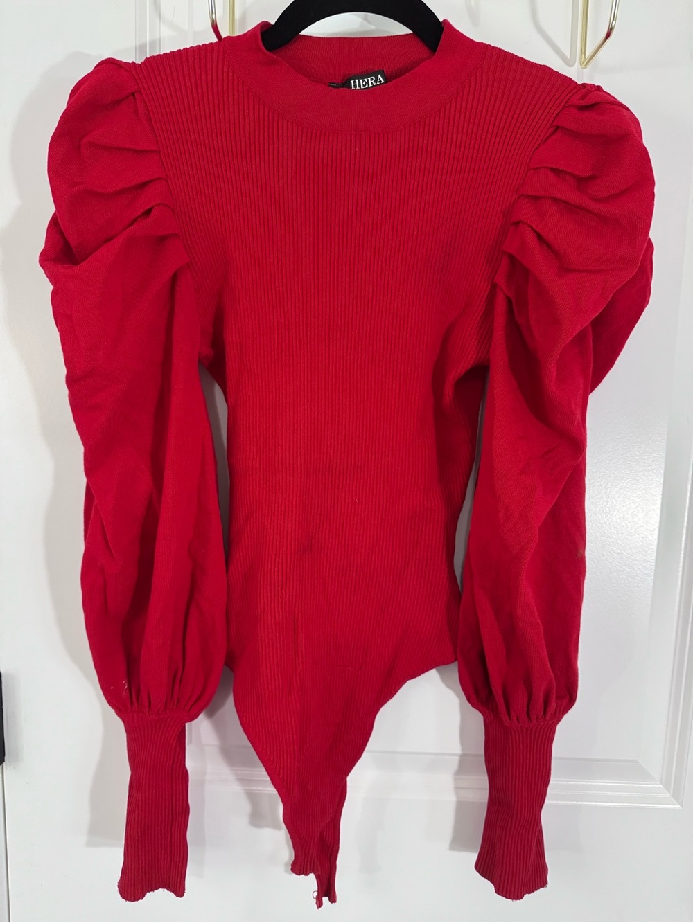 Hera Collection Red Ribbed Crewneck Top